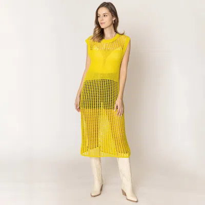 Truedames Chest Blocked Crochet Long Dress In Yellow