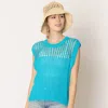 Truedames Chest Blocked Crochet Poncho Vest In Blue