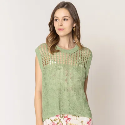 Truedames Chest Blocked Crochet Poncho Vest In Green