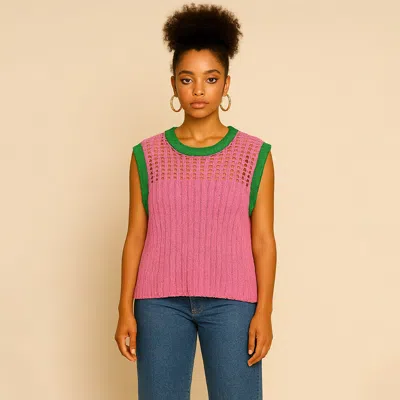 Truedames Chest Blocked Crochet Poncho Vest In Multi