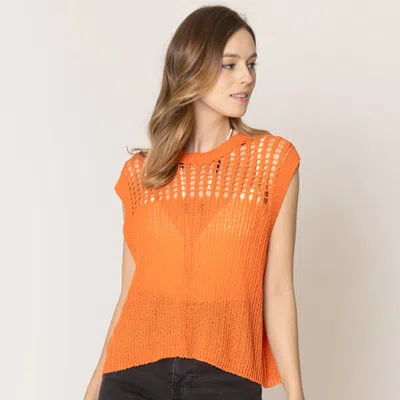 Truedames Chest Blocked Crochet Poncho Vest In Orange