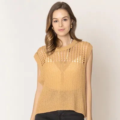 Truedames Chest Blocked Crochet Poncho Vest In Yellow