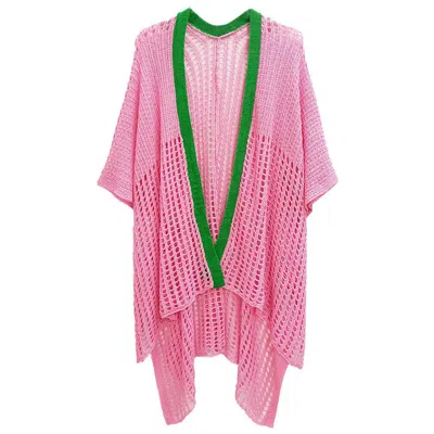 Truedames Chest Blocked Crochet Ruana Poncho In Pink