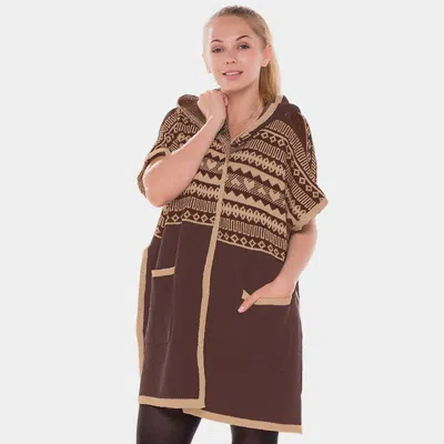 Truedames Chevron Hooded Long Cardigan In Brown