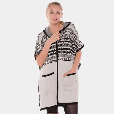 Truedames Chevron Hooded Long Cardigan In White