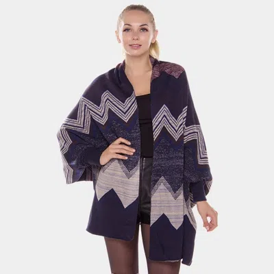 Truedames Chevron Pattern Loose Cardigan Poncho In Blue