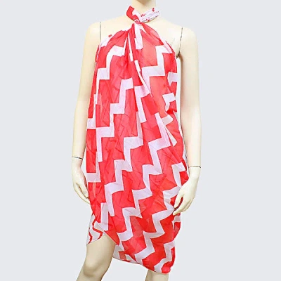 Truedames Chevron Polyester Pareo/ Spring Scarf In Red