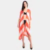 Truedames Chevron Tye Due Open Kimono Poncho In Orange