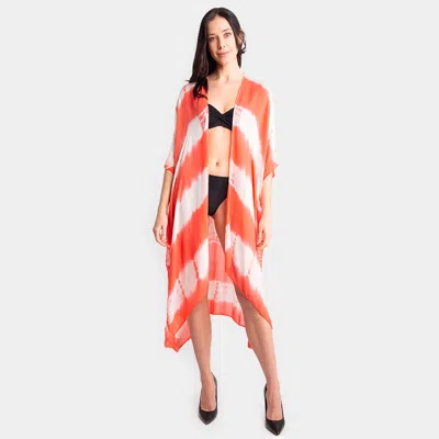 Truedames Chevron Tye Due Open Kimono Poncho In Orange