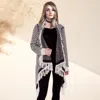 Truedames Chevron Zigzag Pattern Fringe Knit Cardigan In Blue