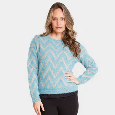 Truedames Chevron Zigzag Pattern Sweater In Blue