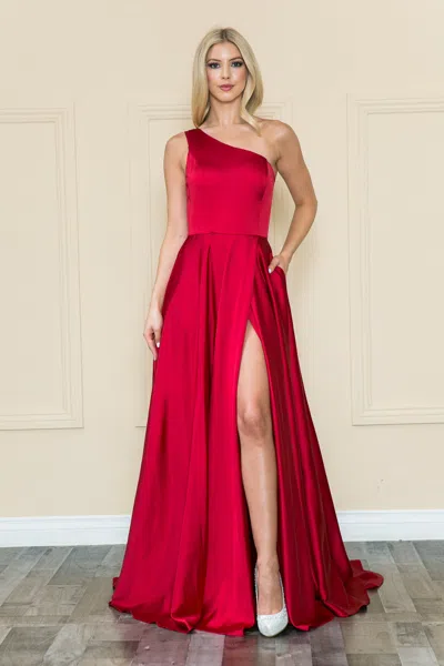 Truedames Chic One Shoulder Long A-line Satin Prom Dress In Red