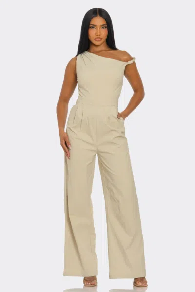 Truedames Chic Poise One-shoulder Jumpsuit In Beige