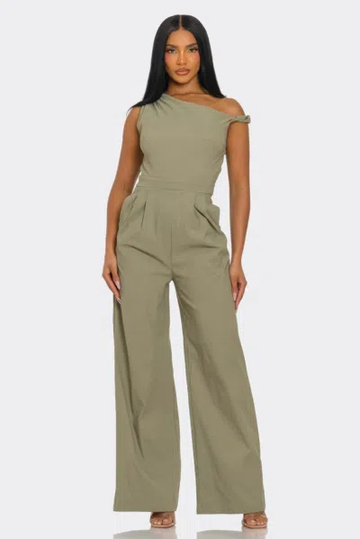 Truedames Chic Poise One-shoulder Jumpsuit In Green