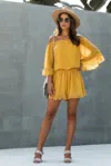 Truedames Chiffon Off Shoulder Flare Sleeves Loose Fit Romper In Yellow