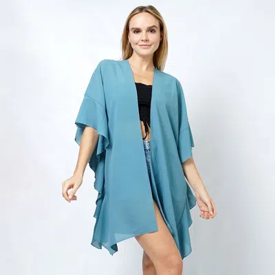 Truedames Chiffon Ruffle Kimono Poncho In Blue