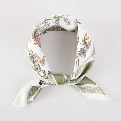 Truedames Chinoiserie Butterfly Floral Pattern Printed Square Silky Satin Bandana Scarf In Metallic