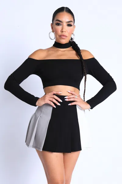 Truedames Choker Off-shoulder Top Set In Black
