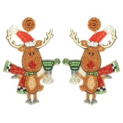 Truedames Christmas Festive Reindeer Post Earrings In Brown