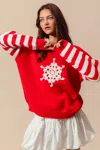 Truedames Christmas Snowflake Crochet Embellished Sweater In Red
