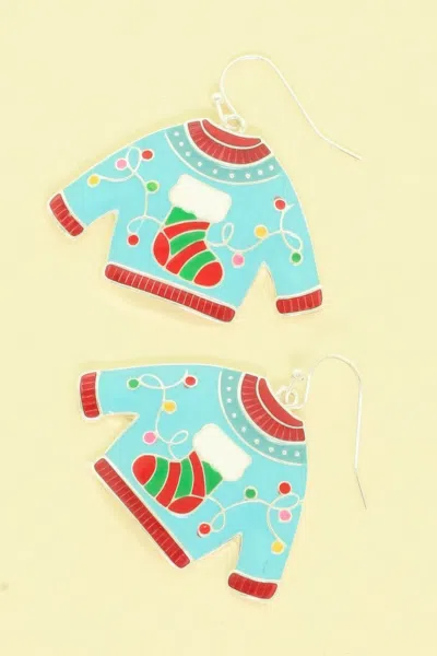 Truedames Christmas Theme Ugly Sweater Enamel Earrings In Blue