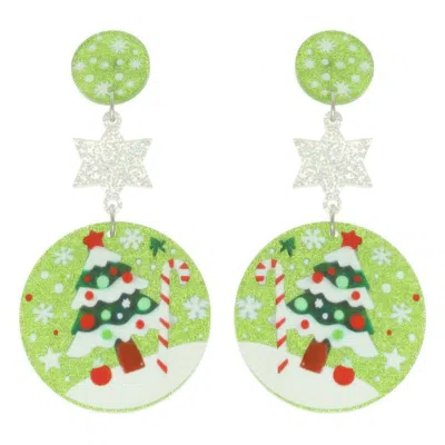 Truedames Christmas Tree Ornament Post Dangle Earrings In Green