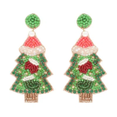 Truedames Christmas Tree Seed Beaded Post Earrings In Green