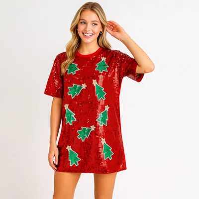 Truedames Christmas Tree Sequin Jersey Top In Red