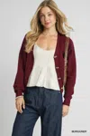 Truedames Chunky Cable Knit V-neck Button-up Cardigan In Burgundy