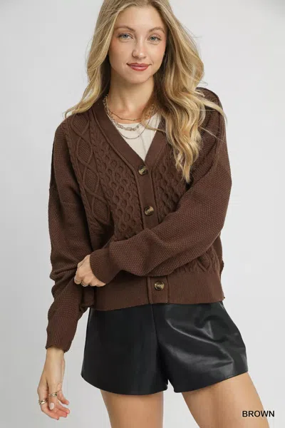 Truedames Chunky Cable Knit V-neck Button-up Cardigan In Multi