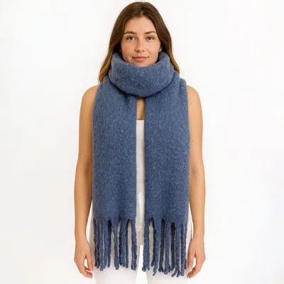 Truedames Chunky Oversized Knit Fringe Winter Scarf In Blue