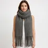 Truedames Chunky Oversized Knit Fringe Winter Scarf In Green