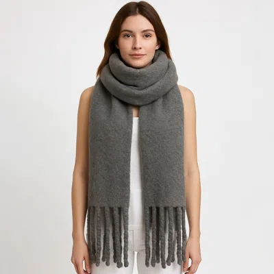 Truedames Chunky Oversized Knit Fringe Winter Scarf In Green