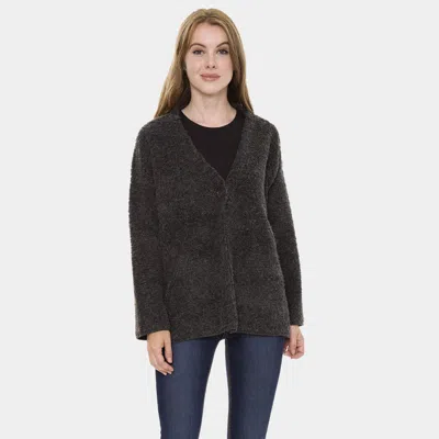 Truedames Chunky Solid Color Pockets Sweater Cardigan In Black