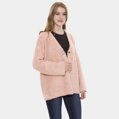 Truedames Chunky Solid Color Pockets Sweater Cardigan In Pink