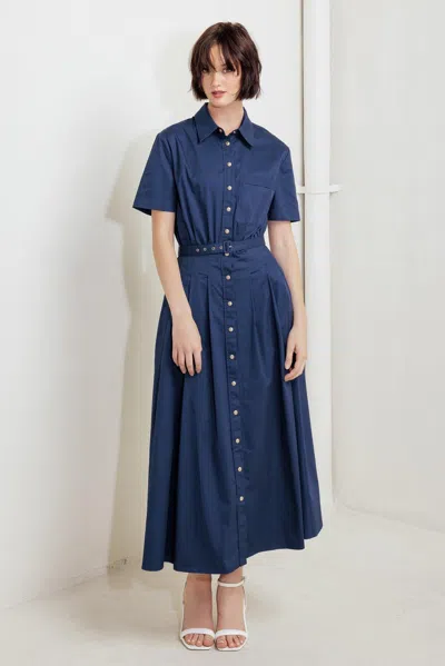 Truedames Cinched Couture Woven Midi Dress In Blue