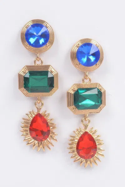 Truedames Circle Rectangle Tear Dangle Gem Earrings In Gold