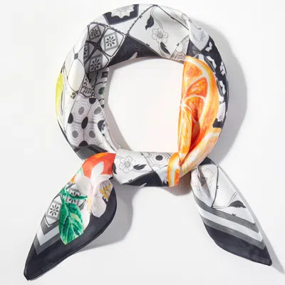 Truedames Citrus Mosaic Print Square Bandana Scarf In Black