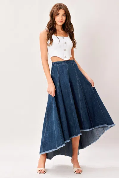 Truedames City Swing Denim Hi-lo Midi Circle Skirt In Blue