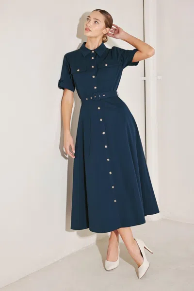 Truedames Classic Authority Woven Midi Dress In Blue