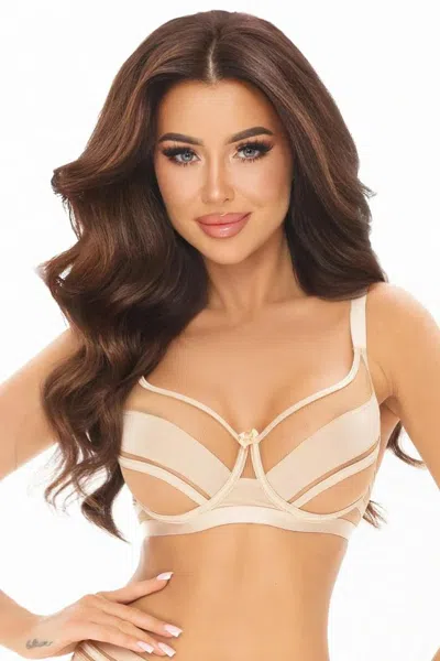 Truedames Classic Balconette Bra With Transparent Mesh And Stripe Design In Brown