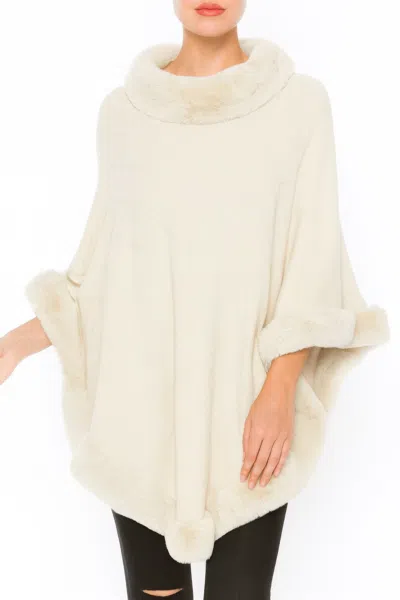 Truedames Classic Black Poncho With Faux Fur Trim In White