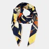 Truedames Classic Carriage Printed Oblong Silky Satin Scarf Shawl In Blue