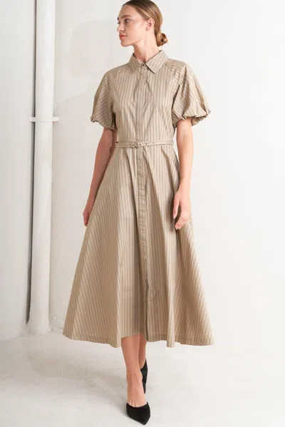 Truedames Classic Neutral Woven Midi Dress In Brown