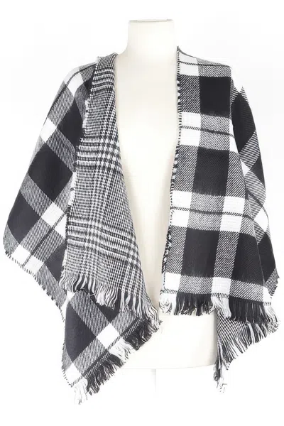 Truedames Classic Plaid Fringe Scarf In Black