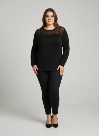 Truedames Classic Round Neck Shimmer Knit Tunic In Black