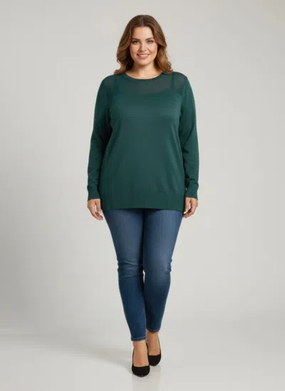 Truedames Classic Round Neck Shimmer Knit Tunic In Green