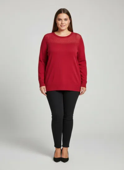 Truedames Classic Round Neck Shimmer Knit Tunic In Red
