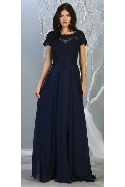 Truedames Classic Short Sleeve Mother Of Bride Formal Gown In Blue