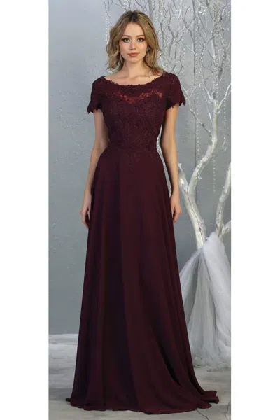 Truedames Classic Short Sleeve Mother Of Bride Formal Gown In Burgundy